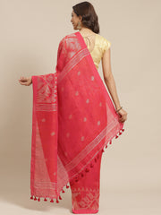 Pink & Golden Linen Jamdani Saree