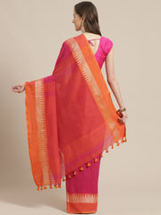 Laa Calcutta Pink & Orange Cotton saree