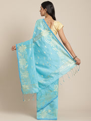 Sky Blue & Golden handloom saree
