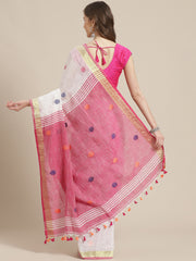 White & Pink  handloom saree