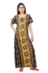 Navy Blue & Multi pure cotton floral nighty