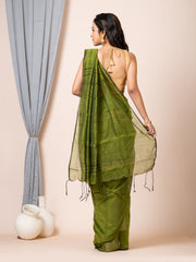 Laa Calcutta Olive Green & Gold silk cotton embllished box sequence saree