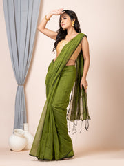 Laa Calcutta Olive Green & Gold silk cotton embllished box sequence saree