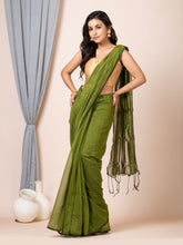 Laa Calcutta Olive Green & Gold silk cotton embllished box sequence saree
