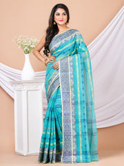Sea green & Blue pure cotton woven design taant saree