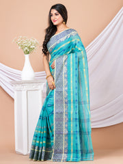 Sea green & Blue pure cotton woven design taant saree