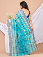 Sea green & Blue pure cotton woven design taant saree