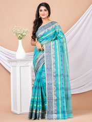 Sea green & Blue pure cotton woven design taant saree