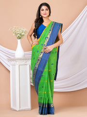 Green & Multi Floral woven design pure cotton taant saree