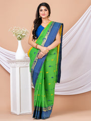Green & Multi Floral woven design pure cotton taant saree