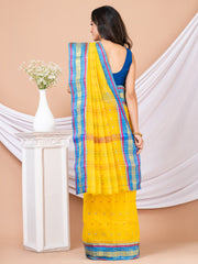 Yellow & Blue Ethnic Motifs pure cotton taant saree