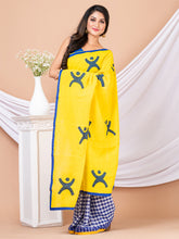 Blue & Lime green Aplique cotton saree