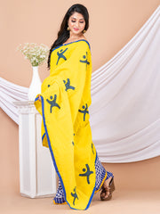 Blue & Lime green Aplique cotton saree