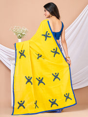 Blue & Lime green Aplique cotton saree