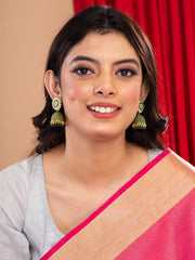 Golden & Green Minakari dome shaped jhumkas.