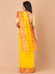 Yellow & Red pure cotton taant saree