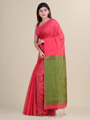 Magenta & Olive Green Handloom  saree