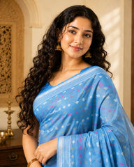 Sea Green & Multi cotton blend jamdani saree