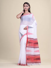White & Red cotton  Handloom Saree