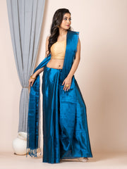 Laa Calcutta Peacock Blue silk women Tissue saree