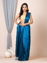 Laa Calcutta Peacock Blue silk women Tissue saree