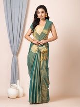 Laa Calcutta Green dual tone silk women Tissue saree