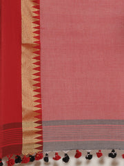 Laa Calcutta Grey & Red cotton Handloom saree
