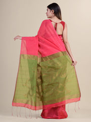 Magenta & Olive Green Handloom  saree