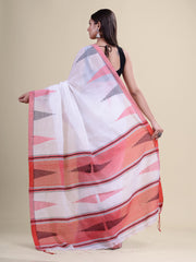 White & Red cotton  Handloom Saree