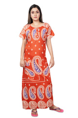 Rust & White pure cotton floral nighty