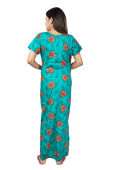 Green & Red pure cotton floral nighty