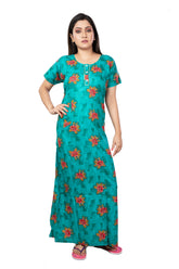Green & Red pure cotton floral nighty