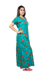Green & Red pure cotton floral nighty