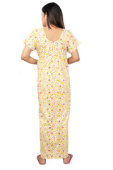 White & Multi  pure cotton floral nighty