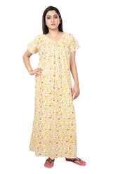 White & Multi  pure cotton floral nighty