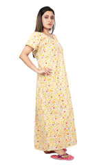 White & Multi  pure cotton floral nighty