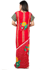 Red & Multi pure cotton floral nighty