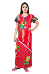 Red & Multi pure cotton floral nighty