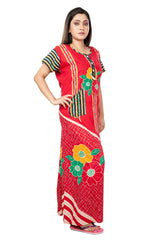 Red & Multi pure cotton floral nighty