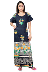 Navy Blue & Yellow pure cotton floral nighty