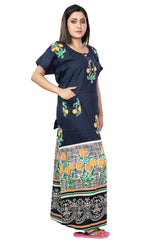 Navy Blue & Yellow pure cotton floral nighty