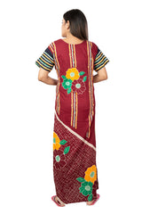 Maroon & Multi pure cotton floral nighty