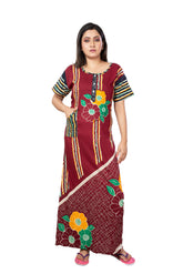Maroon & Multi pure cotton floral nighty