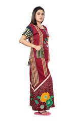 Maroon & Multi pure cotton floral nighty