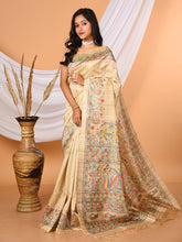 Beige & Multi Madhubani Printed Tussar Silk saree