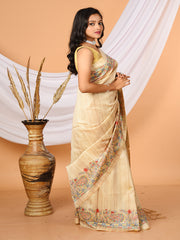 Beige & Multi Madhubani Printed Tussar Silk saree