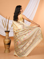 Beige & Multi Madhubani Printed Tussar Silk saree