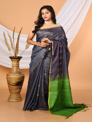 Grey & Green Bhagalpuri silk saree