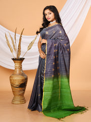 Grey & Green Bhagalpuri silk saree