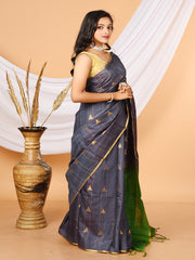 Grey & Green Bhagalpuri silk saree